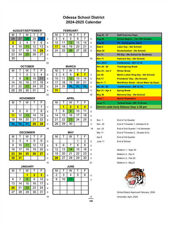  Calendar 2024-25